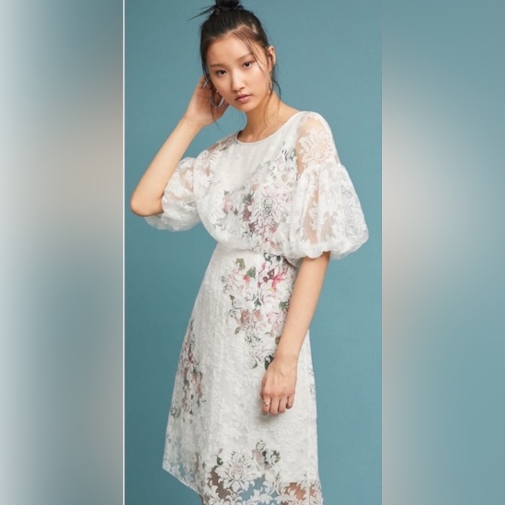 Anthropologie by Tracy Reese elegant white lace dress with floral accents NWT